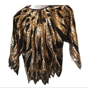 Gold sequin/bead silk blouse, med 80’s vintage